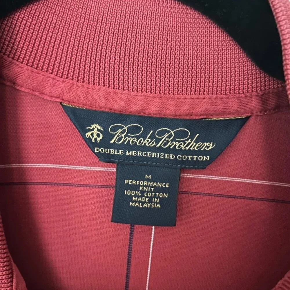 Brooks Brothers Mens Short Sleeve Golf Performance Knit Polo Red Check Size Med